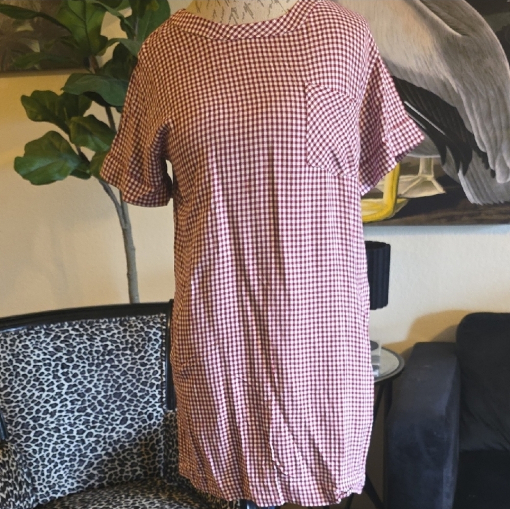 Madewell Red and White Gingham Summer Mini Dress With Pockets